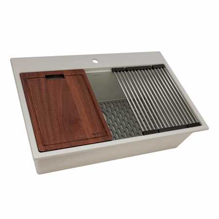 Ruvati epiRock 33" Drop In Single Basin Granite Composite Kitchen Sink with Basket Strainer and Cutting Board Warm White
