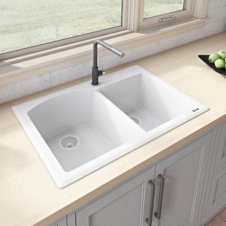 Ruvati epiGranite 33" Undermount Double Basin Granite Composite Kitchen Sink with Sound Dampening Arctic White