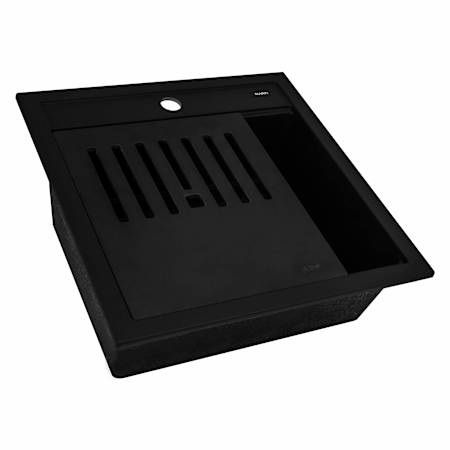 Ruvati epiCube 20" Drop In Single Basin Granite Composite Bar Sink with Basket Strainer and Cutting Board Black
