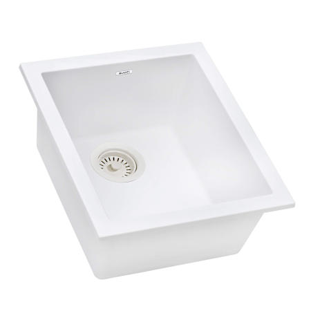 Ruvati epiGranite 15" Undermount Single Basin Granite Composite Kitchen Sink with Basket Strainer Arctic White
