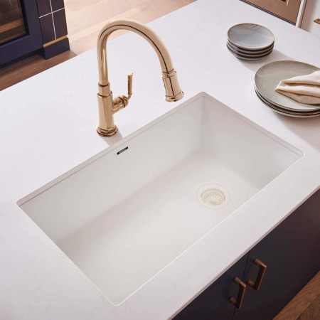 Ruvati epiGranite 31-3/4" Undermount Single Basin Granite Composite Kitchen Sink with Basket Strainer Arctic White