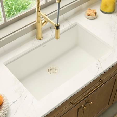 Ruvati epiGranite 32-1/2" Undermount Single Basin Granite Composite Kitchen Sink with Basket Strainer Arctic White