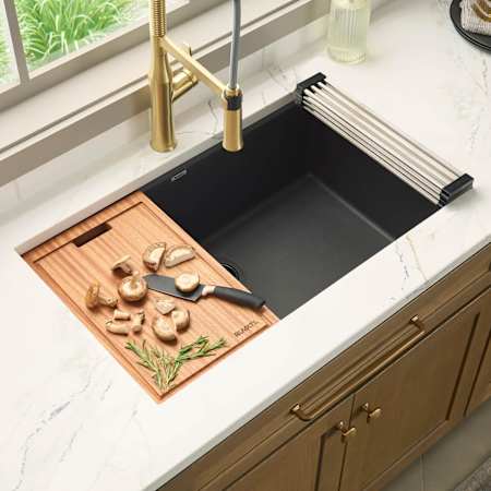 Ruvati epiGranite 32-1/2" Undermount Single Basin Granite Composite Kitchen Sink with Cutting Board Matte Black