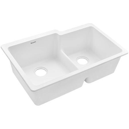 Ruvati epiGranite 33" Undermount Double Basin Sound Proof Granite Composite Kitchen Sink Arctic White