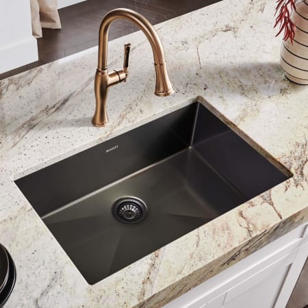 Ruvati Terraza 27" Undermount Single Basin Stainless Steel Kitchen Sink with Basin Rack and Basket Strainer Gunmetal Black