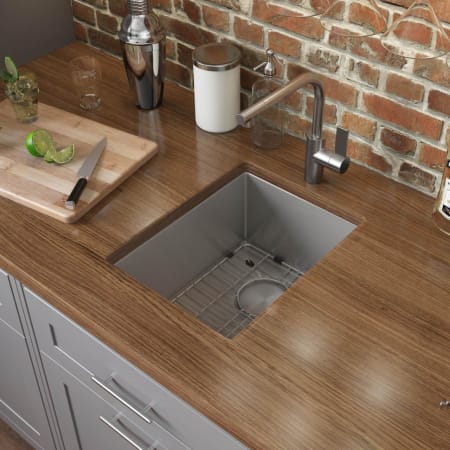 Ruvati Gravena 10" Undermount Single Basin Stainless Steel Bar Sink with Basin Rack and Basket Strainer Stainless Steel