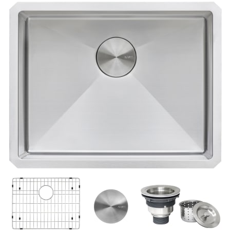 Ruvati Gravena 23" Undermount Single Basin 16 Gauge Stainless Steel Kitchen Sink with Basin Rack and Basket Strainer Stainless Steel