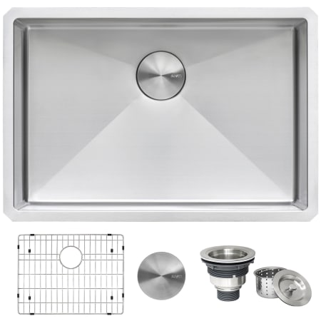 Ruvati Gravena 27" Undermount Single Basin 16 Gauge Stainless Steel Kitchen Sink with Basin Rack and Basket Strainer Stainless Steel
