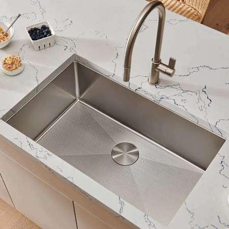 Ruvati Gravena Hex 30" Undermount Single Basin Stainless Steel Kitchen Sink with Basket Strainer Stainless Steel