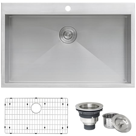 Ruvati Tirana 33" Drop In Single Basin 16 Gauge Stainless Steel Kitchen Sink with Basin Rack and Basket Strainer Stainless Steel