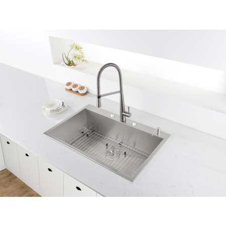 Ruvati Tirana 33" Drop In Single Basin 16 Gauge Stainless Steel Kitchen Sink with Basin Rack and Basket Strainer Stainless Steel