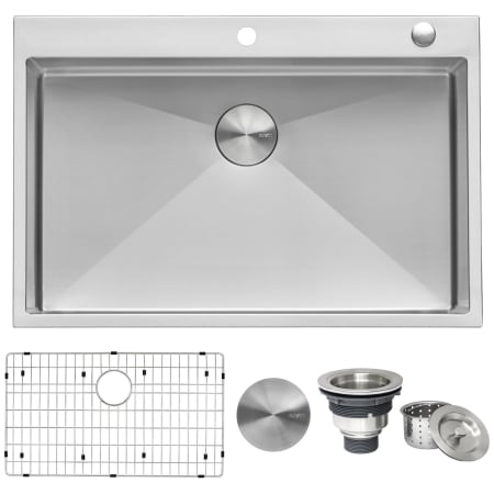 Ruvati Tirana 33" Drop In Single Basin 16 Gauge Stainless Steel Kitchen Sink with Basin Rack and Basket Strainer Stainless Steel
