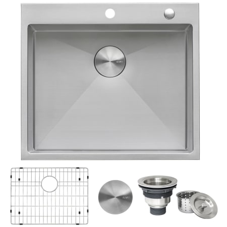 Ruvati Tirana 25" Drop In Single Basin 16 Gauge Stainless Steel Kitchen Sink with Basin Rack and Basket Strainer Stainless Steel