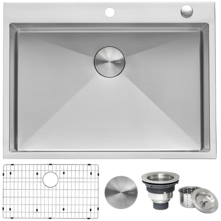 Ruvati Tirana 30" Drop In Single Basin 16 Gauge Stainless Steel Kitchen Sink with Basin Rack and Basket Strainer Stainless Steel