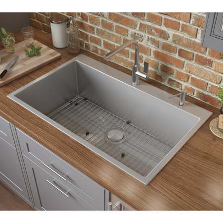 Ruvati Tirana Pro 27" Drop In Single Basin Stainless Steel Kitchen Sink with Basket Strainer Stainless Steel