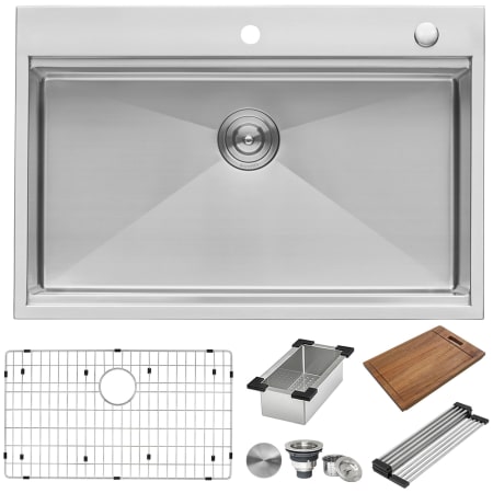 Ruvati Siena 30" Drop-In Single Basin Stainless Steel Kitchen Sink Includes Colander, Cutting Board, Basket Strainer, and Sink Grid Stainless Steel