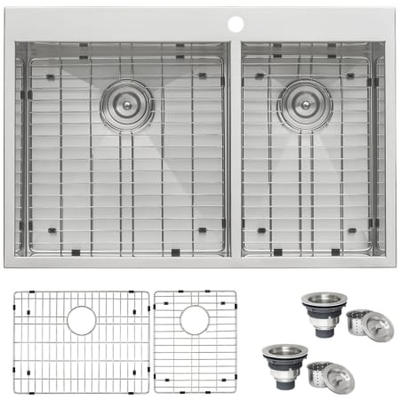 Ruvati Tirana 33" Drop In Double Basin 16 Gauge Stainless Steel Kitchen Sink with 2 Basin Racks and 2 Basket Strainers Stainless Steel