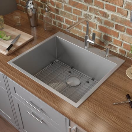 Ruvati Tirana Pro 21" Drop In Single Basin Stainless Steel Kitchen Sink with Basin Rack and Basket Strainer Stainless Steel
