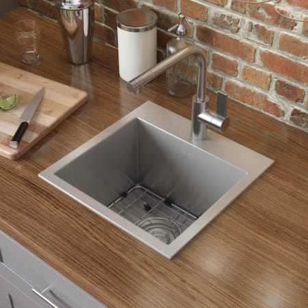 Ruvati Tirana 18" Drop In Single Basin Stainless Steel Bar Sink with Basin Rack and Basket Strainer Stainless Steel