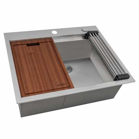 Ruvati Vino 23" Drop In Single Basin Stainless Steel Kitchen Sink with Basin Rack, Basket Strainer, and Cutting Board Stainless Steel