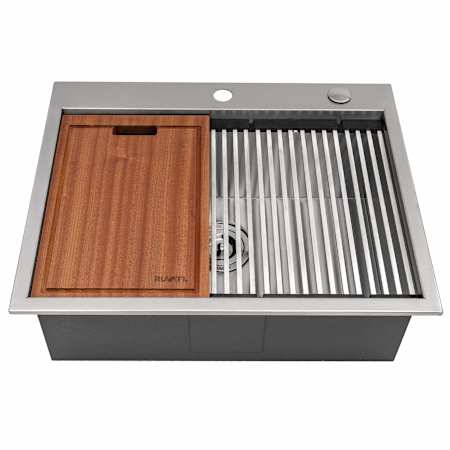 Ruvati Vino 25" Drop In Single Basin Stainless Steel Kitchen Sink with Basket Strainer, Colander and Cutting Board Stainless Steel