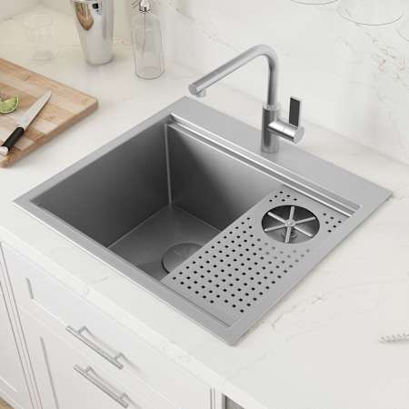 Ruvati Ibiza 22" Drop In Single Basin Stainless Steel Bar Sink with Basket Strainer and Cutting Board Stainless Steel