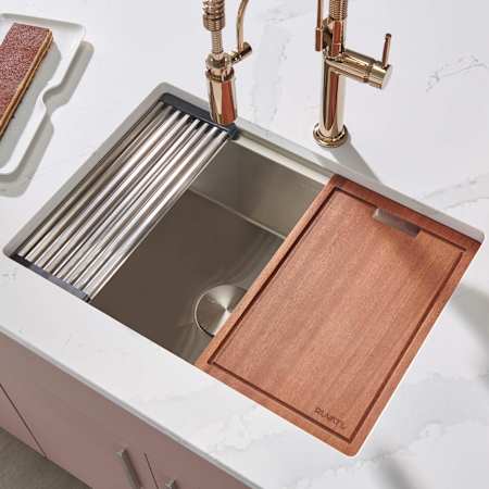 Ruvati Roma Pro 27" Undermount Single Basin Stainless Steel Kitchen Sink with Basket Strainer and Cutting Board Stainless Steel