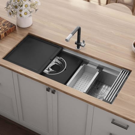 Ruvati Dual-Tier Nova 45" Wide Workstation with Undermount Sink Stainless Steel