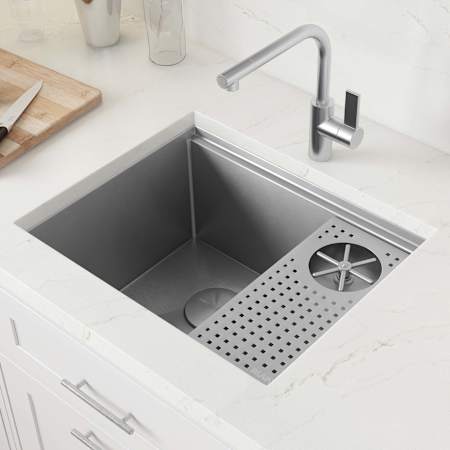Ruvati Ibiza 22" Undermount Single Basin Stainless Steel Bar Sink with Basket Strainer and Cutting Board Stainless Steel