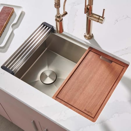 Ruvati Veniso 30" Undermount Single Basin Stainless Steel Kitchen Sink with Basin Rack, Basket Strainer and Cutting Board Stainless Steel