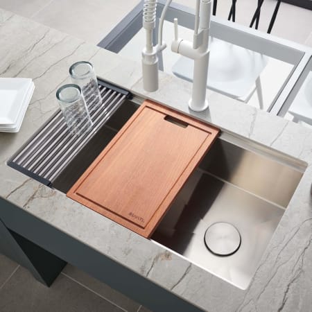 Ruvati Veniso 33" Workstation Slope Bottom Offset Drain Undermount 16 Gauge Kitchen Sink Brushed Stainless