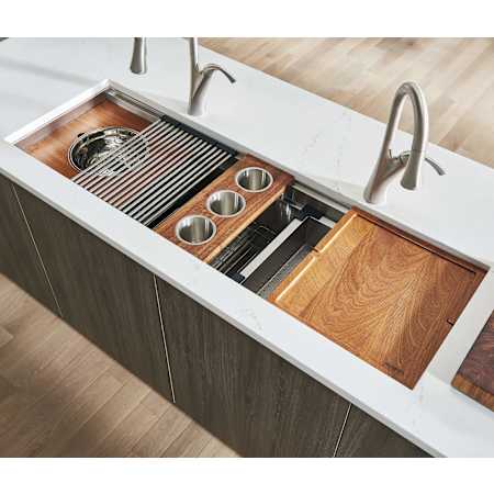 Ruvati Dual-Tier 69" Undermount Single Basin Stainless Steel Kitchen Sink with Basket Strainer, Colander and Cutting Board Stainless Steel