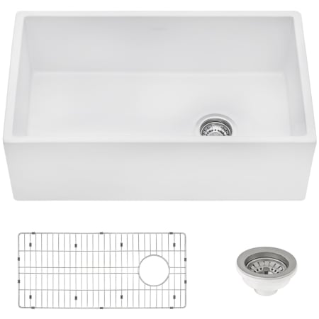 Ruvati Fiamma 30" Fireclay Farmhouse Offset Drain Kitchen Sink Single Bowl White