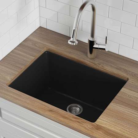 Ruvati Fiamma 24" Undermount Single Basin Fireclay Kitchen Sink with Basket Strainer Black
