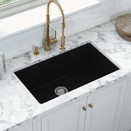 Ruvati Fiamma 26-1/2" Undermount Single Basin Fireclay Kitchen Sink with Basket Strainer Black