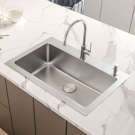 Ruvati Modena 33" Drop-In Single Basin Stainless Steel Kitchen Sink Includes Basket Strainer and Sink Grid Stainless Steel