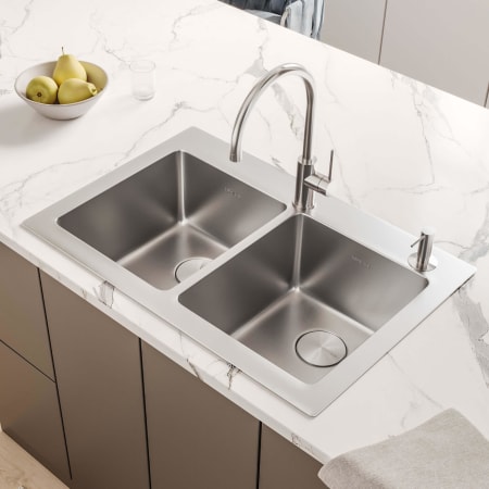 Ruvati Modena 33" Drop-In Double Basin 16 Gauge Stainless Steel Kitchen Sink with 2 Basin Racks and 2 Basket Strainers Stainless Steel