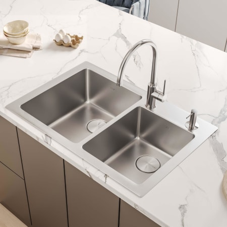 Ruvati Modena 33" Drop-In Double Basin 16 Gauge Stainless Steel Kitchen Sink with 2 Basin Racks and 2 Basket Strainers Stainless Steel