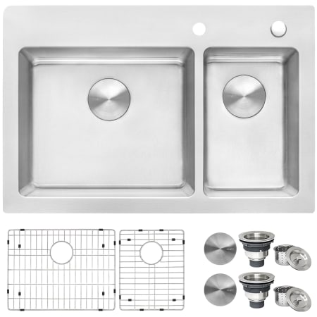 Ruvati Modena 33" Drop-In Double Basin 16 Gauge Stainless Steel Kitchen Sink with 2 Basin Racks and 2 Basket Strainers Stainless Steel