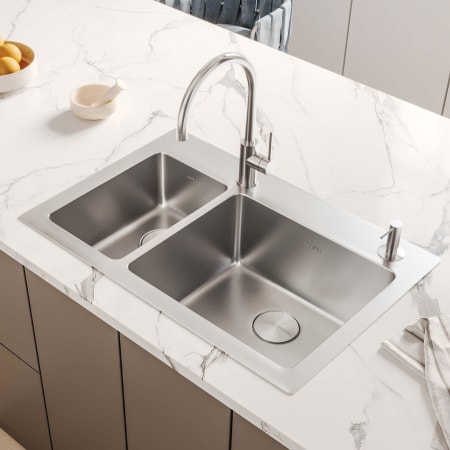 Ruvati Modena 33" Drop-In Double Basin 16 Gauge Stainless Steel Kitchen Sink with 2 Basin Racks and 2 Basket Strainers Stainless Steel
