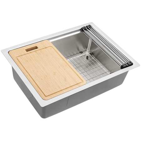 Ruvati Renaro 27" Undermount Single Basin Stainless Steel Kitchen Sink with Basin Rack, Basket Strainer and Cutting Board Stainless Steel