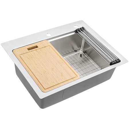 Ruvati Renaro 28" Drop In Single Basin Stainless Steel Kitchen Sink with Basin Rack, Basket Strainer and Cutting Board Stainless Steel
