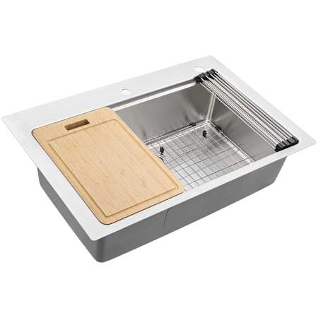 Ruvati Renaro 33" Drop In Single Basin Stainless Steel Kitchen Sink with Basin Rack, Basket Strainer and Cutting Board Stainless Steel