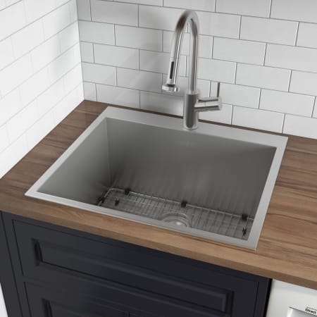 Ruvati Tirana Single Basin Kitchen Sink with Basin Rack and Basket Strainer Stainless Steel
