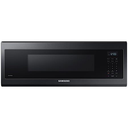 Samsung 30 Inch Wide 1.1 Cu. Ft. 1100 Watt Fingerprint Resistant Over the Range Microwave with Touch Controls and LED Display Matte Black Stainless
