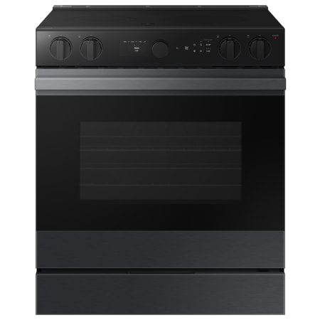 Samsung Bespoke 30 Inch Wide 6.3 Cu. Ft. Slide In Fingerprint Resistant Electric Range with Self Clean and Steam Clean Matte Black Steel