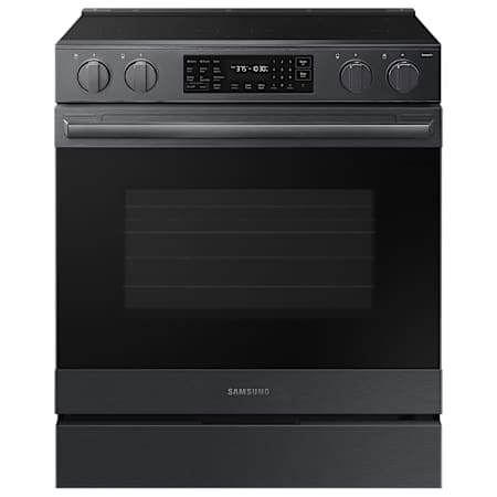 Samsung 30 Inch Wide 6.3 Cu. Ft. Slide In Electric Range with True Convection and No Preheat Air Fry Max Matte Black Steel