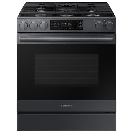 Samsung 30 Inch Wide 6 Cu. Ft. Slide In Gas Range with True Convection and No Preheat Air Fry Max Matte Black Steel