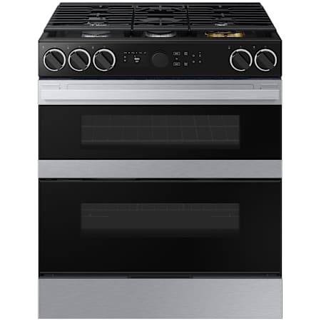 Samsung Bespoke 30 Inch Wide 6.3 Cu. Ft. Slide In Dual Fuel Range with Flex Duo and Illuminated Precision Knobs Stainless Steel