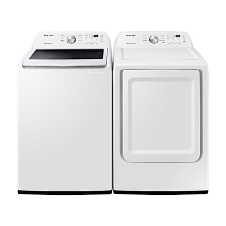 Samsung 27 Inch Wide 4.5 Cu. Ft. Top Load Washer and 27 Inch Wide 7.2 Cu. Ft. Electric Dryer Laundry Pair with Vibration Reduction Technology+ White